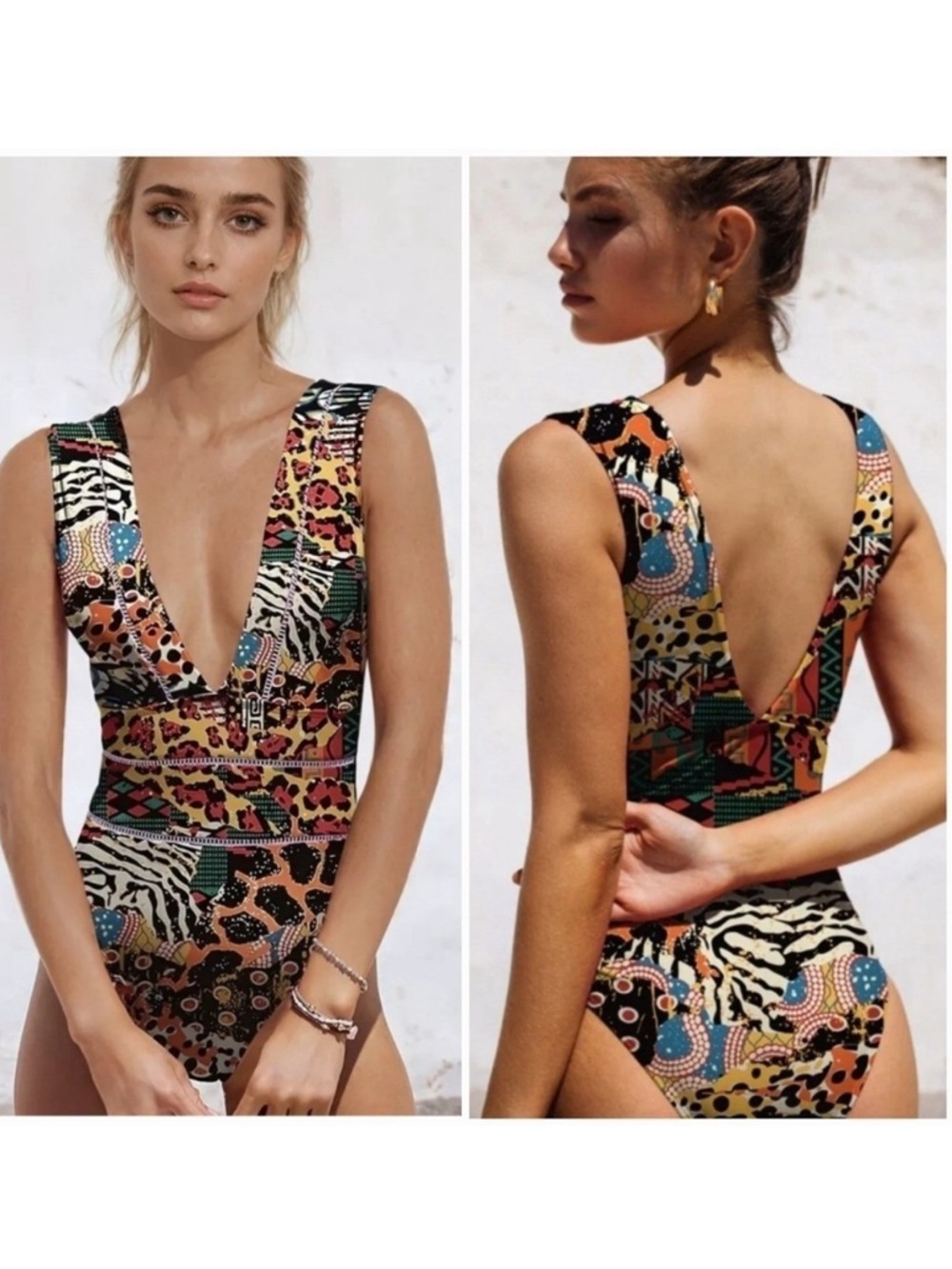 Averie Harlow Deep Plunge One Piece Swimsuit Bikini Swim Small NWT - Picture 3 of 9